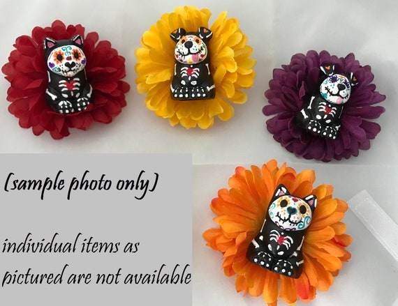 Hand-Painted Dia de los Muertos Animales! (Day of the Dead) hair clips or magnets