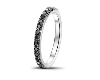 Simple Stacking Black Diamond Sterling Silver Rings, Solitaire Diamond Engagement Ring Black Diamond Band For Women Gift For Anniversary