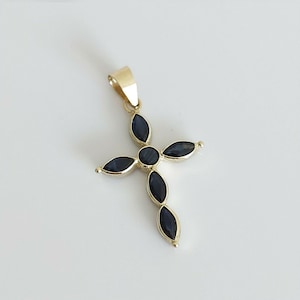 Cross Pendant, Blue Sapphire, Pendant Necklace, Gold Cross Pendant, Sapphire Pendant, Gold Cross Necklace, Jesus Cross, September Birthstone