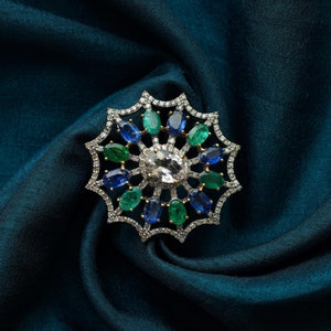 Vintage Art Deco Emerald Sapphire Ring: Multi Stone Engagement Ring