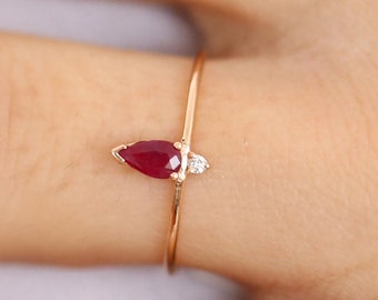 Dainty Gold Ruby Sterling Silver Ring Vintage Ruby July Birthstone Stacking 14k Gold Ring, Natural Red Ruby Ring, Silver Ring Gift For Women