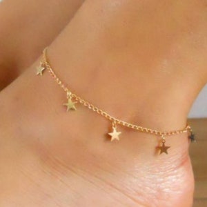 Dainty Gold 925 Sterling Silver Star Anklet, Gold Plated Anklet with Stars, Boho Anklet Gift For Girlfriend Birthday Anniversary Anklet Gift