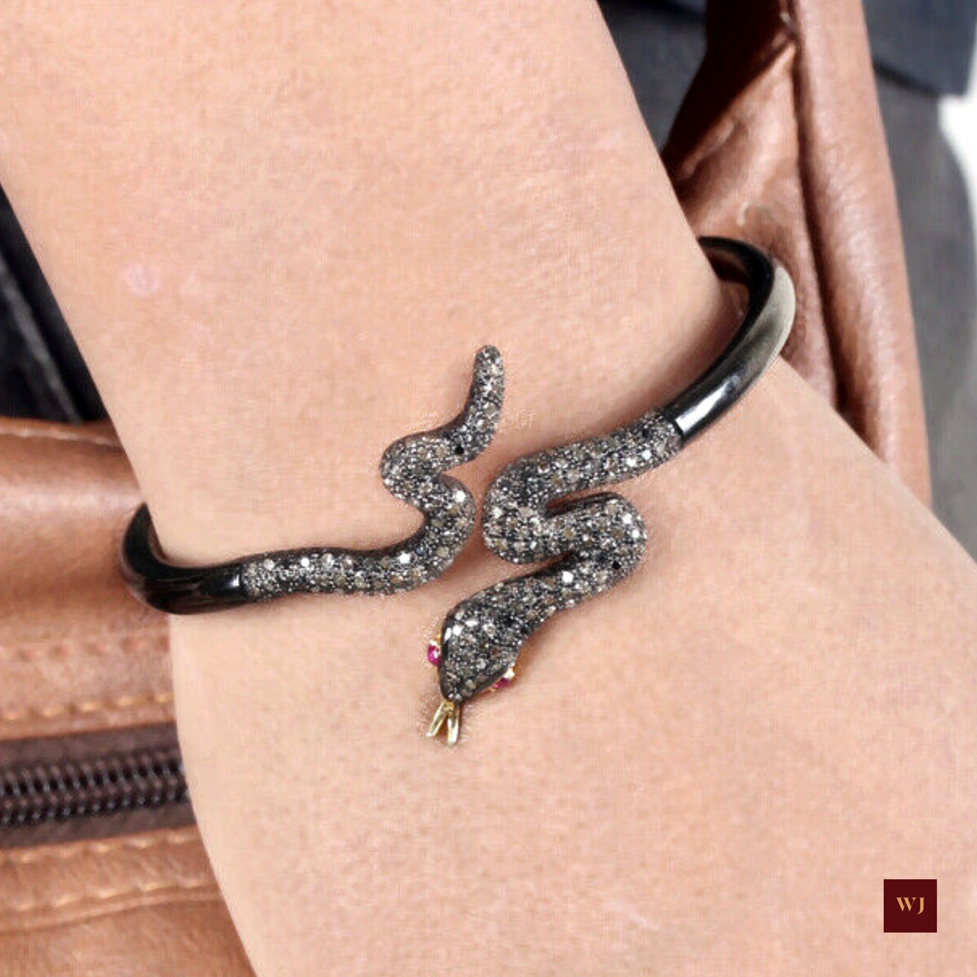 Victorian Ruby Diamond Snake Bangle Bracelet for Women 925 Etsy UK