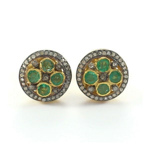 Vintage smaragdgroene sterlingzilveren oorknopjes: gebloemde diamanten halo