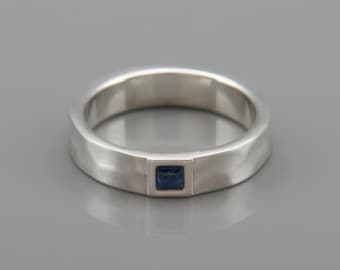 Vintage Sapphire Sterling Silver Band, Natural Sapphire Eternity Ring September Birthstone, Minimal One Stone Ring Stackable Band Gift Her