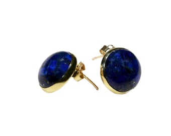 Lapis Lazuli Stud Earrings: Sterling Silver, September Birthstone