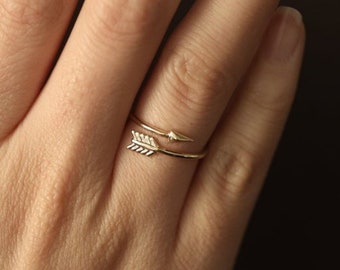 Gold Arrow Ring: Sterling Silver Minimalist Wrap Ring