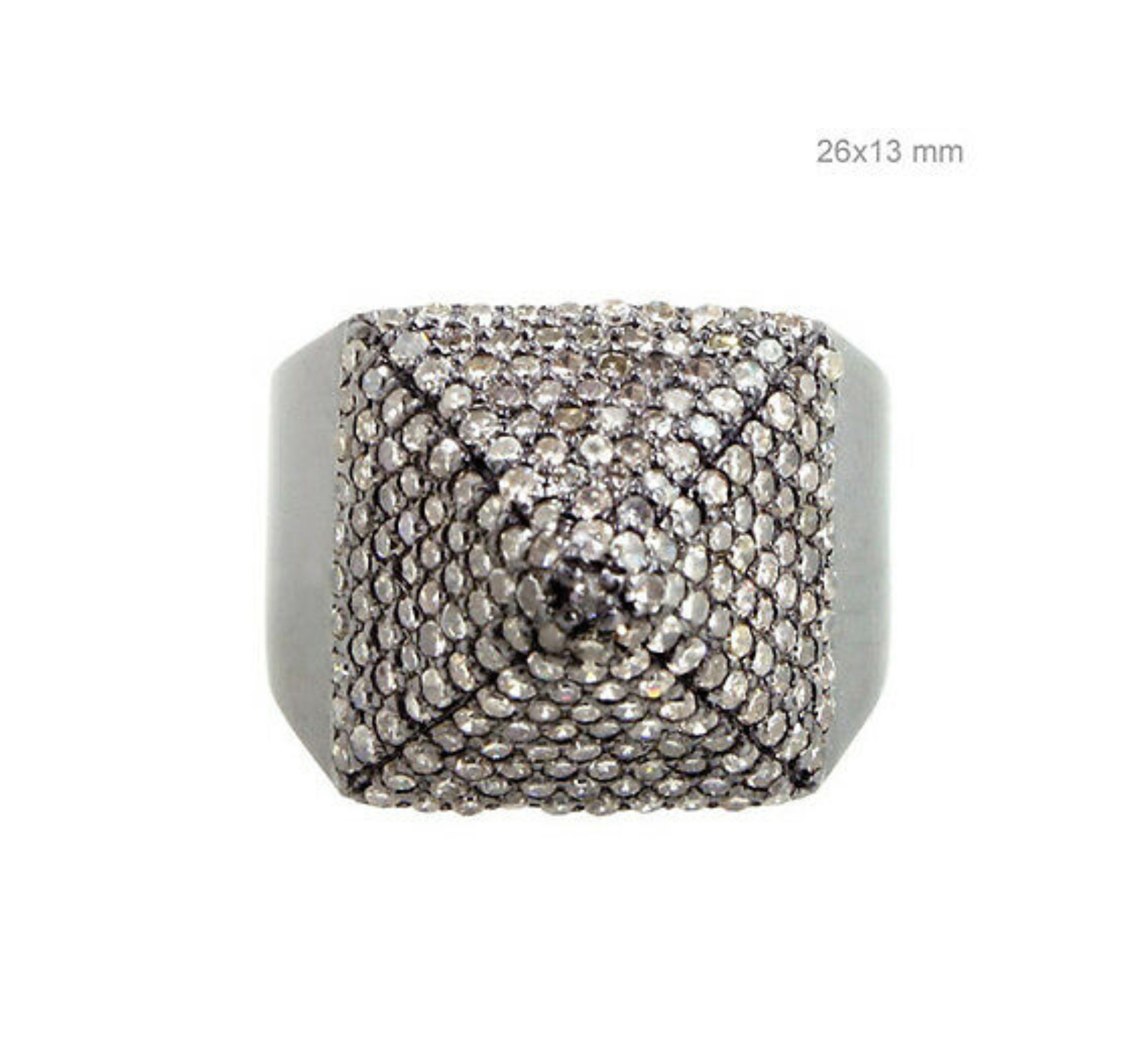 Iced Out Pyramid Sterling Silver Ring: Pave Diamond Unisex Signet