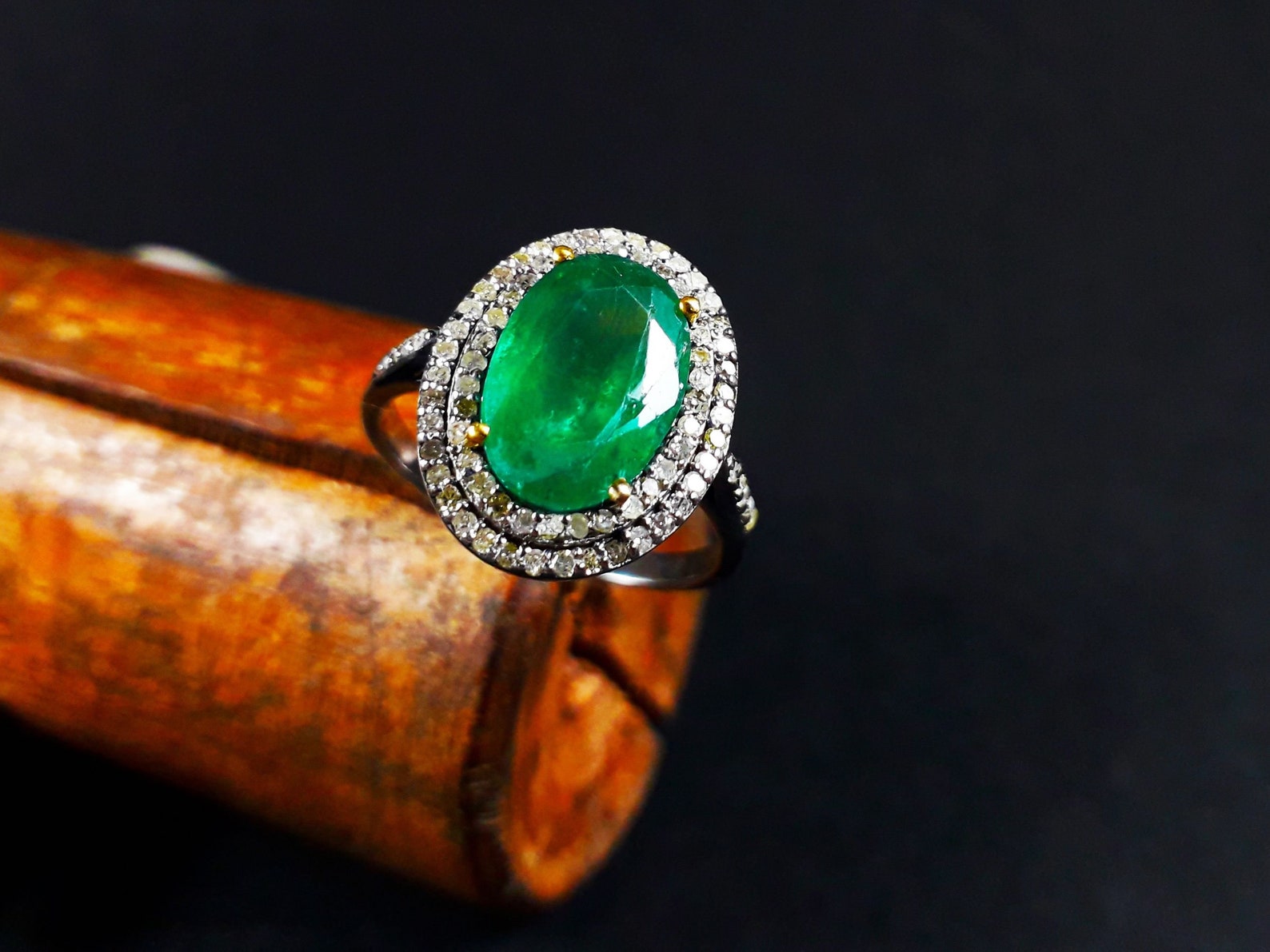 Natural Green Emerald Diamond Engagement Ring For Women 925 Etsy