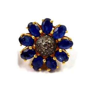 Vintage Blue Sapphire Stud Earrings, Sterling Silver Flower Stud blue Gemstone Earring, Sapphire Earring Gift For Her Wedding Anniversary