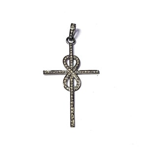 Vintage Infinity Cross Silver Pendant, Antique Oxidized Sterling Silver Diamond Religious Cross Pendant For Her, Gift For Her Birthday