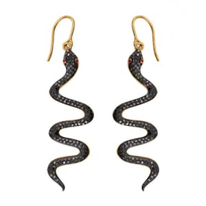14k Gold Pave Diamond Snake Earrings Sterling Silver Dangle Ear Jewelry Serpent Gold Drop Earring For Her Birthday Anniversary Gift