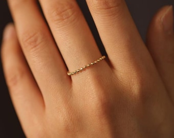 Dainty Gold Plated Sterling Silver Chain Ring: Minimalist Stacking Ring