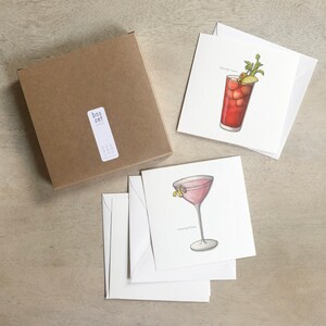 Koktajle 02 Gin & Vodka: Zestaw kartek / Kartki okolicznościowe / Płaskie kartki / Ilustracje akwarelowe / Prezenty / Pudełka prezentowe / Koktajle / Martini