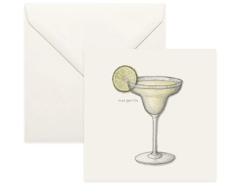 Cocktails: Margarita / Notecard / Thank You Card / Message Card / Food Illustration / Beverage / Cocktail / Bar / Mixed Drink / Tequila