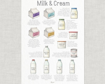 Milk + Cream: Poster / Food / Dairy / Food & Cooking / Illustrations / Art Print / Home Decor / Culinary / Reference