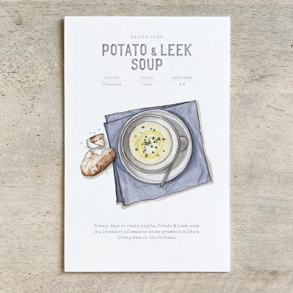 Potato & Leek Soup: Recipe Card / Notecard / Thank You / Birthday / Celebration / Recipes / Food / Cooking / Vegetables / Comfort Food