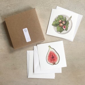 Vijgen: boxset kaarten / kaarten / platte kaarten / aquarelillustratie / geschenken / geschenkverpakkingen / fruit / vijg / zwarte missie / bruin Turkije