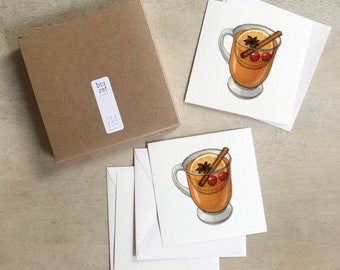 Mulled Cider: Cards Box Set / Notecards / Flat Cards / Watercolor Illustration / Gifts / Gift Boxes / Holidays / X'mas / Apple / Beverage