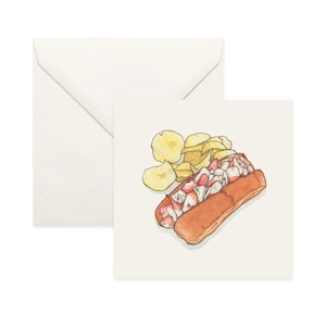Lobster Roll: Notatka / Karta z podziękowaniami / Karta z wiadomością / Ilustracja akwarelowa / Lato / Wakacje / Jedzenie / Kanapka / Owoce morza