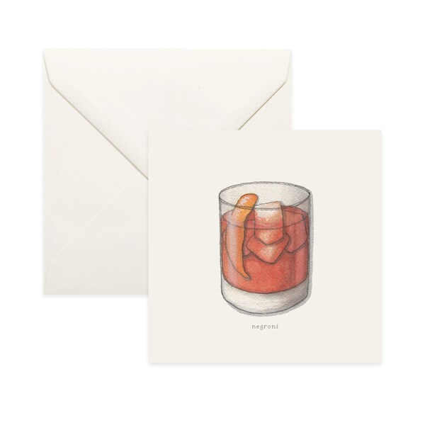 Cocktails: Negroni / Notecard / Thank You Card / Message Card / Food Illustration / Beverage / Cocktail / Bar / Mixed Drink / Gin / Campari