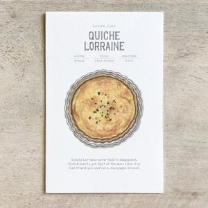 Quiche Lorraine: Receptkaart / Notitiekaart / Bedankt / Verjaardag / Viering / Recepten / Eten / Koken / Frans gebak / Spek / Taart / Taart
