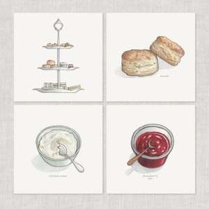 Tè: Tè pomeridiano / Biglietto di auguri / Biglietto di ringraziamento / Biglietto con messaggio / Biglietto di compleanno / Illustrazione di cibo / Piatti / Scones / Panna rappresa / Marmellata