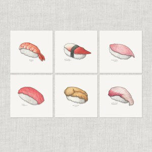 寿司. にぎり（2/2）/ ノートカード/ サンキューカード/ メッセージカード/ バースデーカード/ 水彩イラスト/ 和食/ シーフード/ マグロ