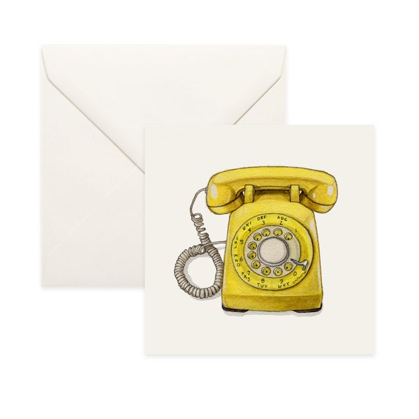 Retro Objects: Rotary Telephone / Notecard / Thank You Card / Message Card / Birthday Card / Watercolor Illustration / Call Me