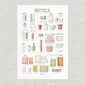 Recycling (Curbside): Poster / Paper / Plastic /Metal / Cardboard/ Illustrations / Art Print / Home Decor / Green / Sustainability / Recycle