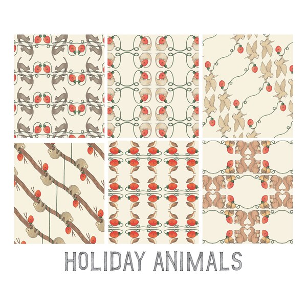Holiday Animals: Gift Wrap 13x19 / Watercolor Illustration / Celebration / Holidays / X'mas / Christmas / Sloth / Cat / Squirrel / Mouse
