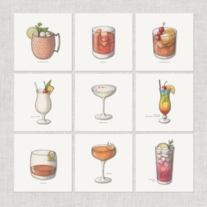 Cócteles (3 de 4): Tarjeta de agradecimiento / Tarjeta de mensaje / Ilustración de comida / Bebida / Cóctel / Bar / Bebida mixta / Celebración