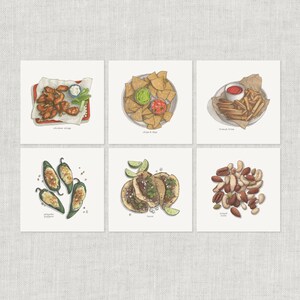 Pub Grub (1 z 2): Notatka / Karta z podziękowaniami / Karta z wiadomością / Ilustracja akwarelowa / Przekąski do piwa / Jedzenie barowe / Chipsy / Skrzydełka / Tacos