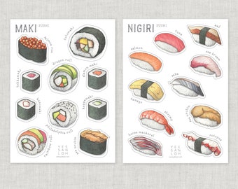 Stickers | Sushi / Scrapbooking / Arts & Craft / Stationery / Mushroom / Fungi / Food / Japanese / Maki / Nigiri / Hosomaki / Uramaki