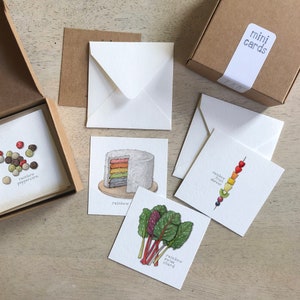 Alimentos y bebidas arcoíris: Conjuntos de cajas de minitarjetas / Etiquetas de regalo / Acuarela / Mensajes diminutos / Favores de fiesta / Rellenos de medias / Regalos / Arcoíris