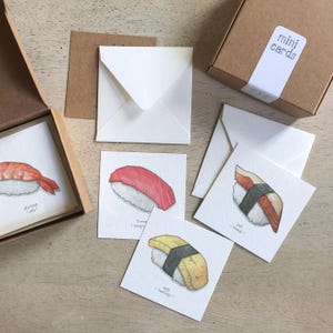 Sushi.Nigiri: ミニカードボックスセット / ギフトタグ / 水彩イラスト / 小さなメッセージ / パーティーの記念品 / クリスマスプレゼント / ギフトバスケット