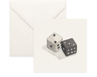 Lucky Charms: Dice / Good Luck / Notecard / Thank You Card / Message Card / Birthday Card / Watercolor Illustration / Chance