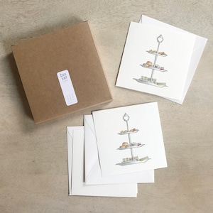 Chá da tarde: Conjunto de caixas de cartões / Cartões de anotações / Cartões planos / Ilustração em aquarela / Presentes / Caixas de presente / Chá inglês / Cursos / Hora do chá
