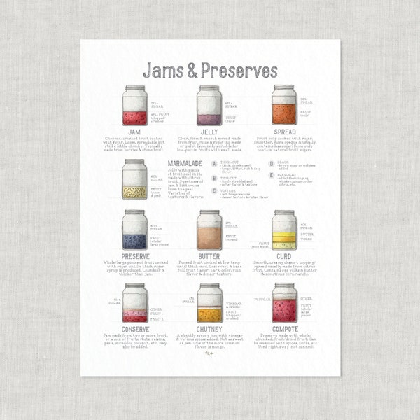 Jams & Preserves : 8.5 x 11 Art Print / Watercolor Illustration /  Home Decor / Cooking / Culinary / Jelly / Marmalade ? spread / Butter