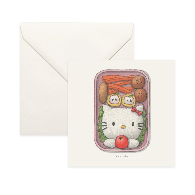 Bento Boxes: Kyaraben / Character Bento / Notecard / Thank You Card / Message Card / Birthday / Watercolor / Japanese / Hello Kitty image 1