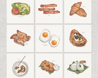 Breakfast & Brunch (1 of 3): Notecard / Thank You Card / Message Card / Birthday Card / Food Illustration / Eggs / Croissant / Avocado Toast