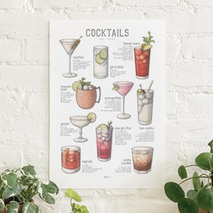 Cocktails 2 of 5 (Gin & Vodka): Poster / Food / Illustrations / Art Print / Home Decor / Cocktail / Mixed Drinks / Bar / Alcohol / Beverages