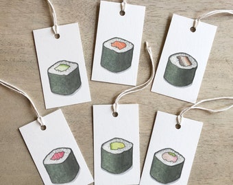 Sushi (Hosomaki): Gift Tags / Party Favors / Birthdays / Valentines / Anniversary / Holidays / Cucumber / Tuna / Salmon / Avocado / Rolls