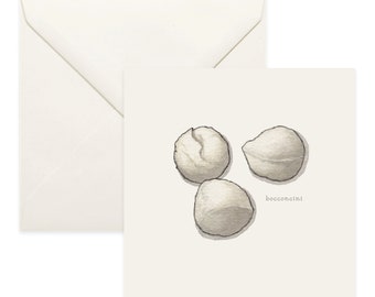 Cheese: Bocconcini / Mozzarella Balls / Notecard / Thank You Card / Message Card / Birthday / Watercolor / Italian Cuisine / Culinary / Ball