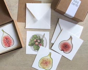 Feigen: Mini Karten Box Sets / Geschenkanhänger / Aquarell / kleine Nachrichten / Gastgeschenke / kleine Botschaften / Geschenke / Obst / Feige / Black Mission