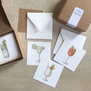 Cocktails 03 Rum, tequila e champagne: cofanetti di mini biglietti / etichette regalo / acquerello / piccoli messaggi / bomboniere / calze di peluche