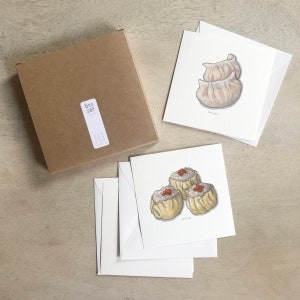 Dim Sum: Boxset kaarten / Notitiekaarten / Platte kaarten / Aquarelillustratie / Cadeaus / Geschenkverpakkingen / Chinees eten / Yum Cha / Thee / Dumplings