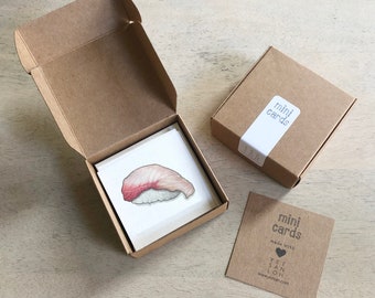 Sushi.Nigiri: Mini Cards Box Set / Gift Tags / Watercolor Illustration / Tiny Messages / Party Favors / Stocking Stuffers / Gifts Baskets