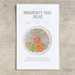 Welvaart Toss Salad: Receptkaart / Notecard / Viering / Voedselillustratie / Recepten / Koken / Maannieuwjaar / Yee Sang / Yu Sheng