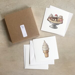 Eiscreme: Karten Box Set / Grußkarten / Flache Karten / Aquarell Illustration / Geschenke / Geschenkboxen / Soft Serve / Eistüte / Bananensplit / Eisbecher